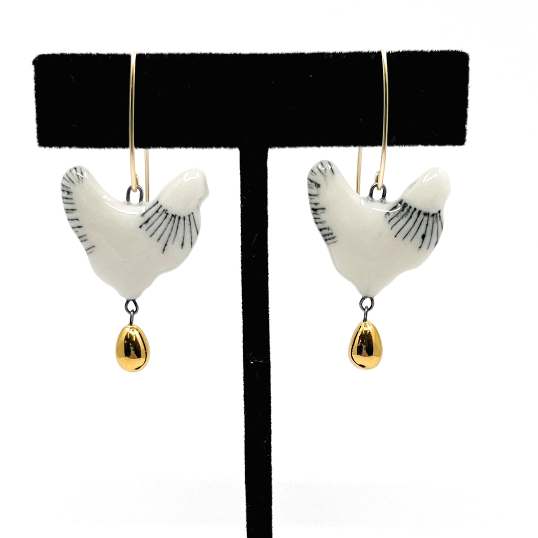 Chicken Earrings - Gold Luster